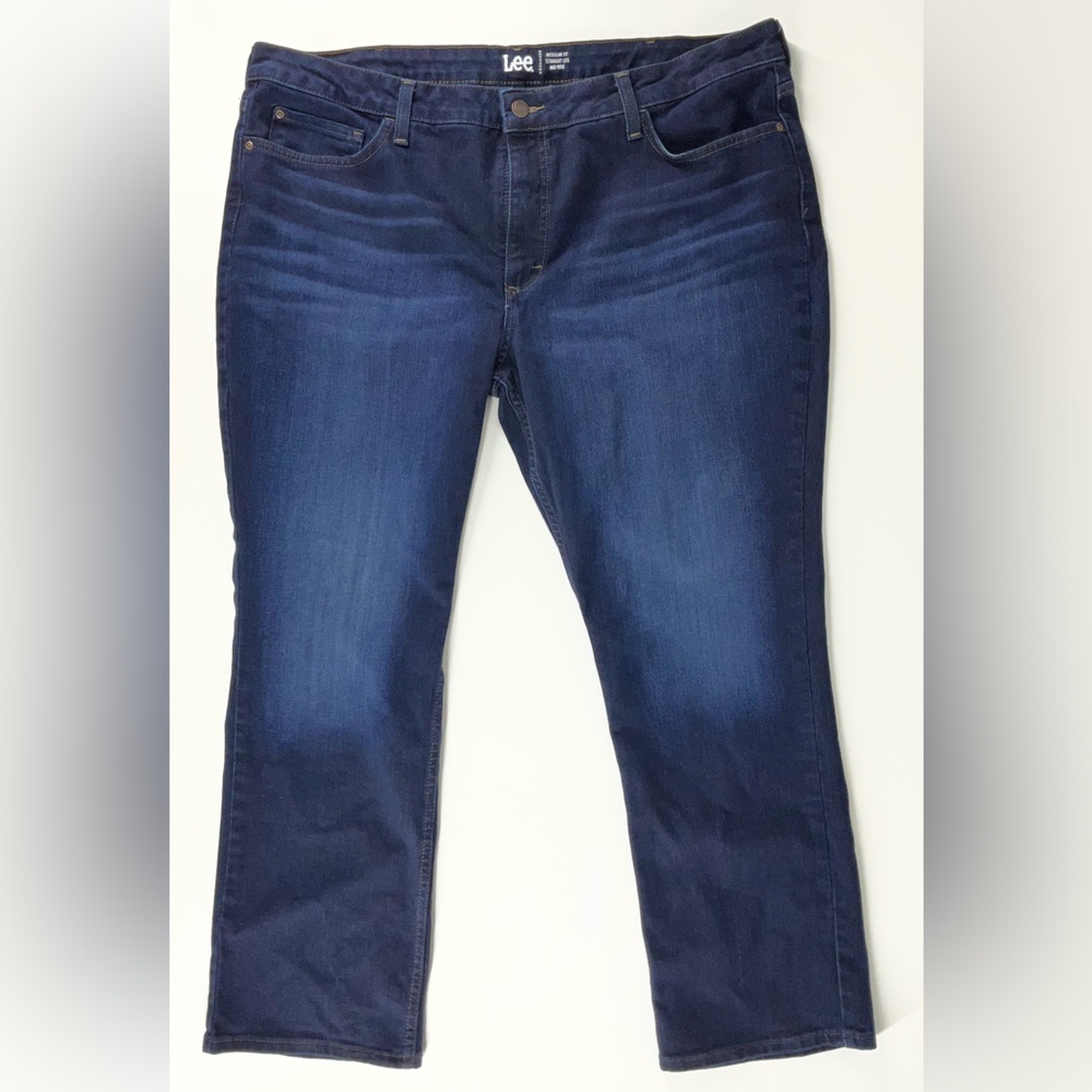 Lee Regular Fit Straight Leg Mid Rise Dark Wash Denim Jeans Women’s 22